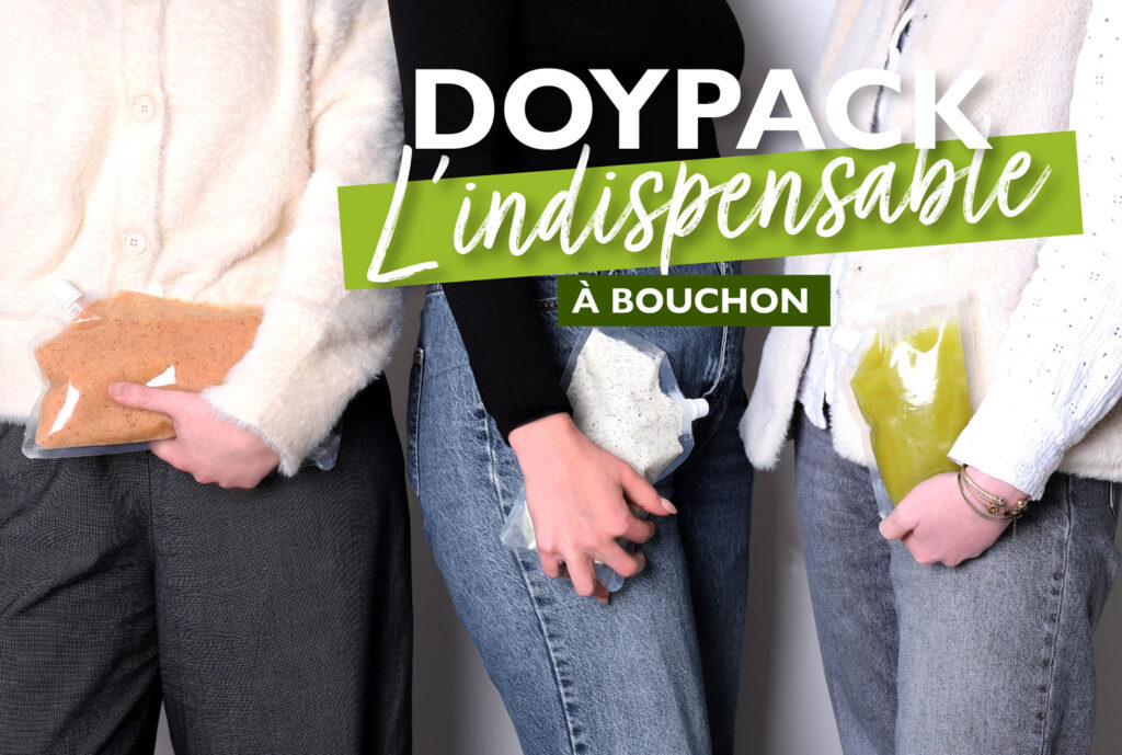 Lessonia propose la possibilité de conditionner vos produits cosmétiques (gommage, sérum, lotion, crème...) en doypack. Proposé en système de recharge ou en produits finis, le doypack à bouchon verseur est idéal pour s'inscrire dans une démarche éco-responsable et zéro-déchet.